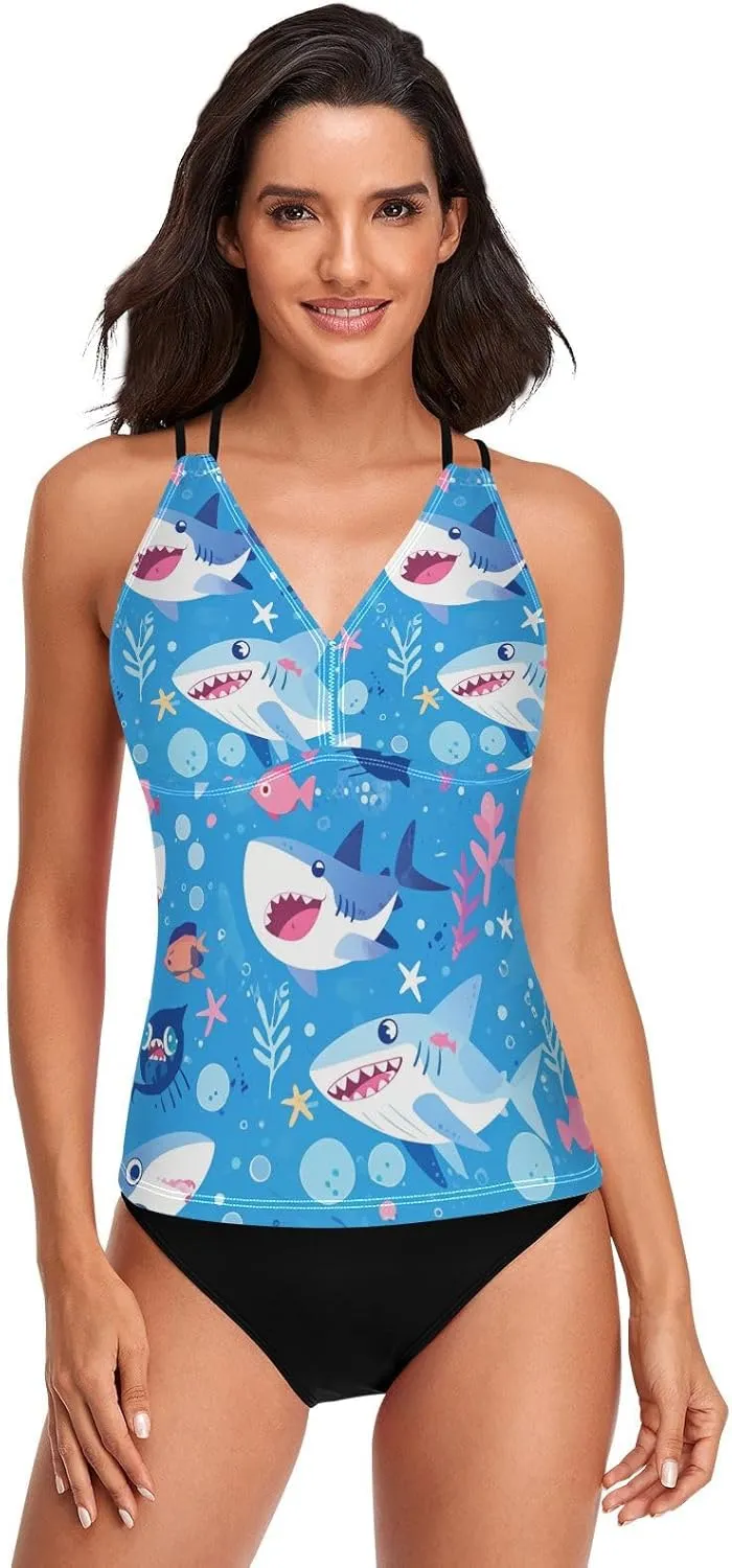 KLL Ocean Fish sea Masco Womens Tankini Top Quick-Dry V Neck Swim Tops