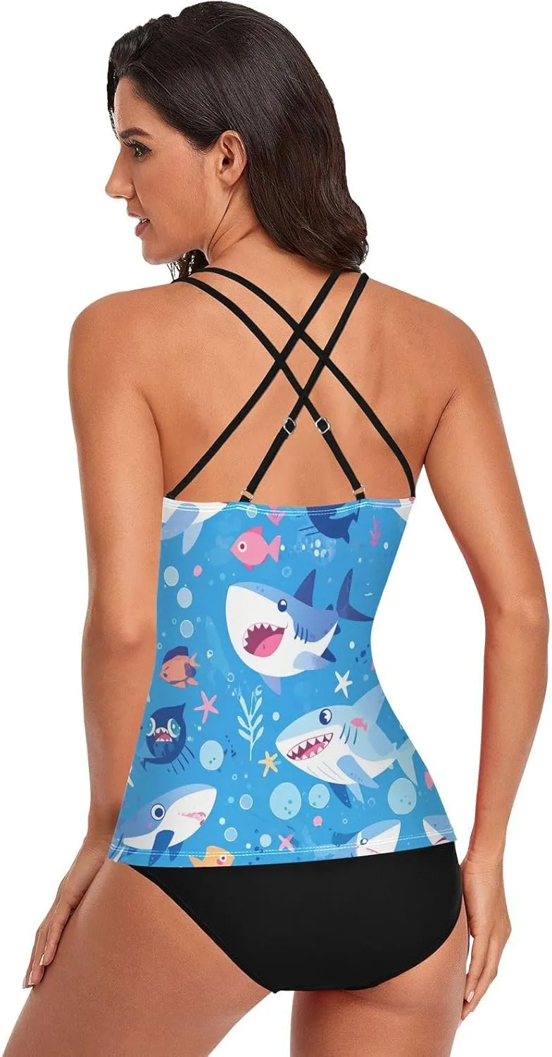 KLL Ocean Fish sea Masco Womens Tankini Top Quick-Dry V Neck Swim Tops