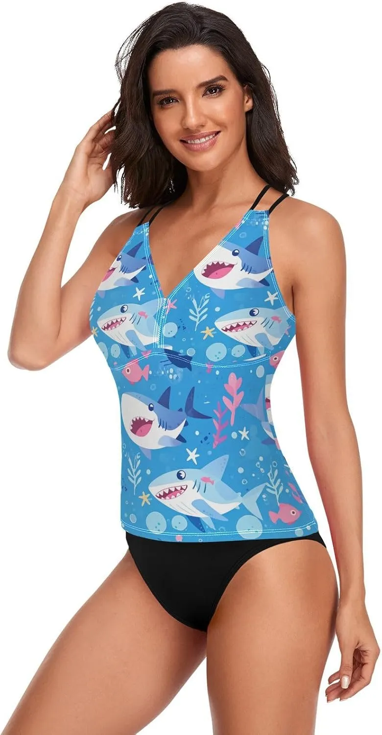 KLL Ocean Fish sea Masco Womens Tankini Top Quick-Dry V Neck Swim Tops