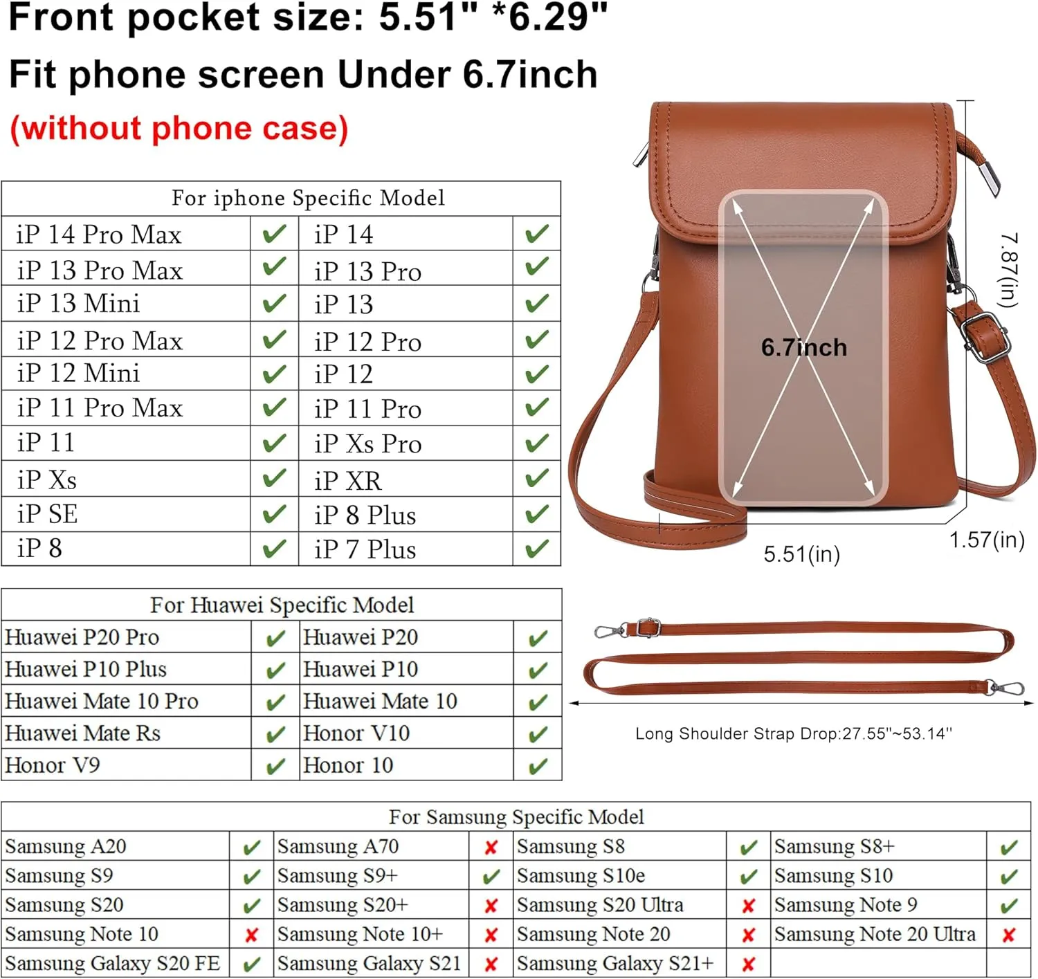 KUKOO Small Crossbody Bags for Women Cell Phone Purse Wallet Bag PU Leather with Shoulder Strap