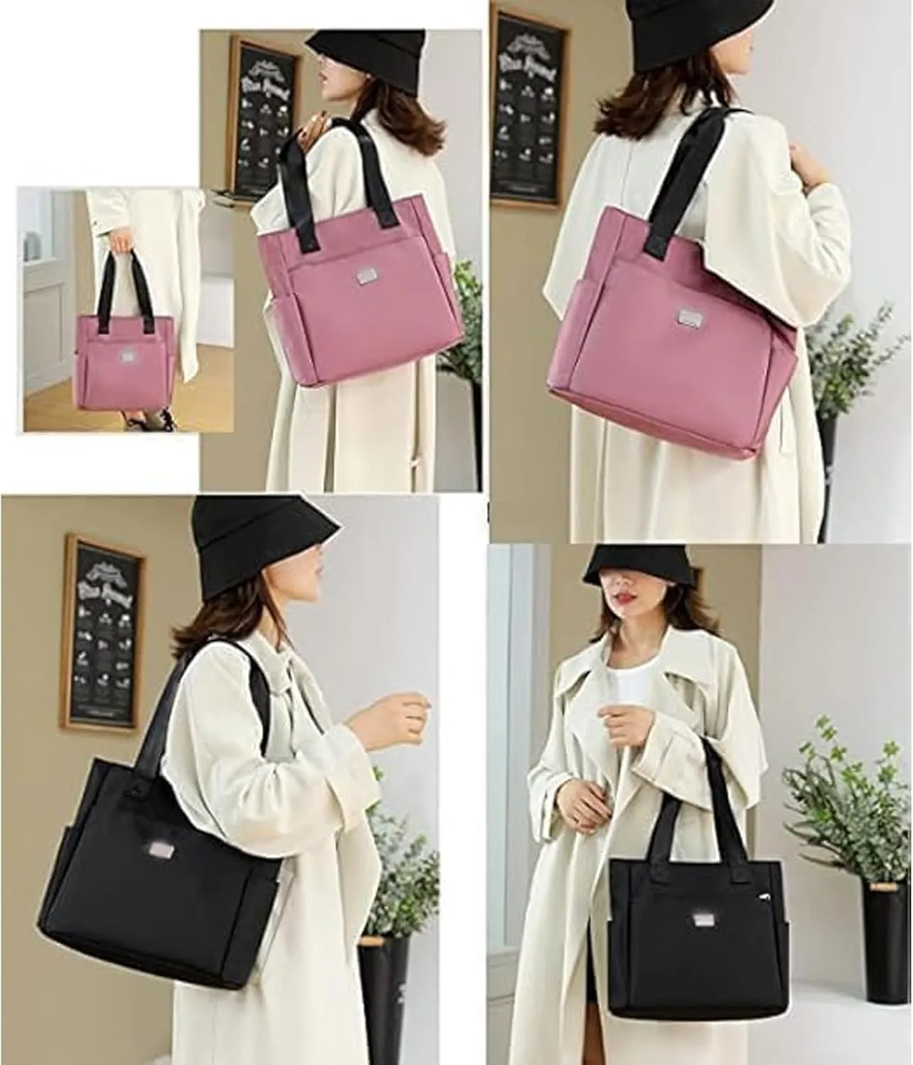 Large Capacity Water Repellent Multi Pocket Nylon Shoulder Bag, Nylon Waterproof Handbags, for Work Travel