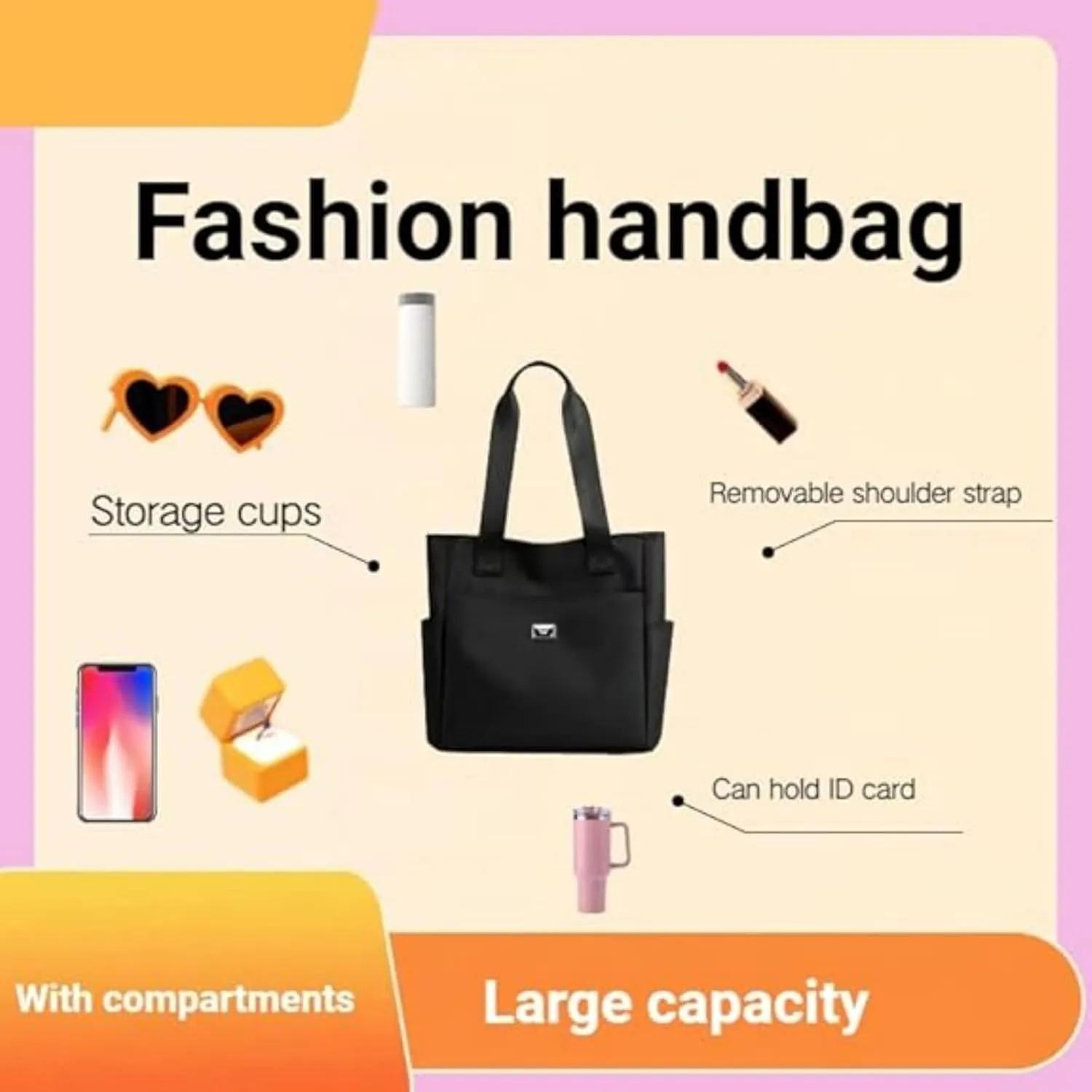 Large Capacity Water Repellent Multi Pocket Nylon Shoulder Bag, Nylon Waterproof Handbags, for Work Travel