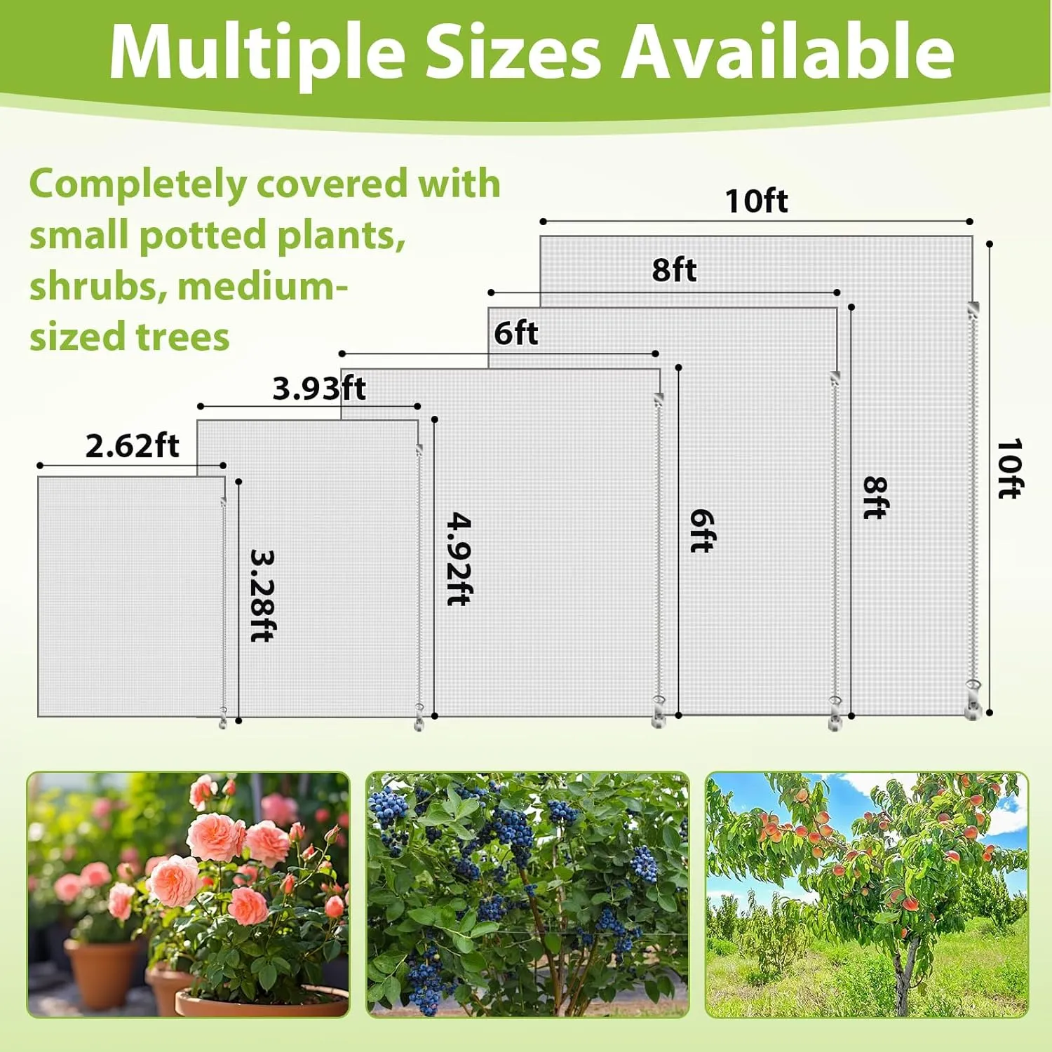 Large Fruit Tree Netting with Drawstring and Zipper, 10 * 10FT Garden Netting for Garden Protection, Insect Bird Netting for Fruit Trees, Protection from Anti Birds, Bugs,Cicadas, Insects