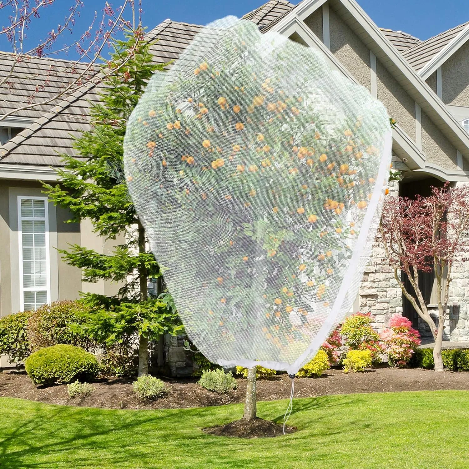 Large Fruit Tree Netting with Drawstring and Zipper, 10 * 10FT Garden Netting for Garden Protection, Insect Bird Netting for Fruit Trees, Protection from Anti Birds, Bugs,Cicadas, Insects