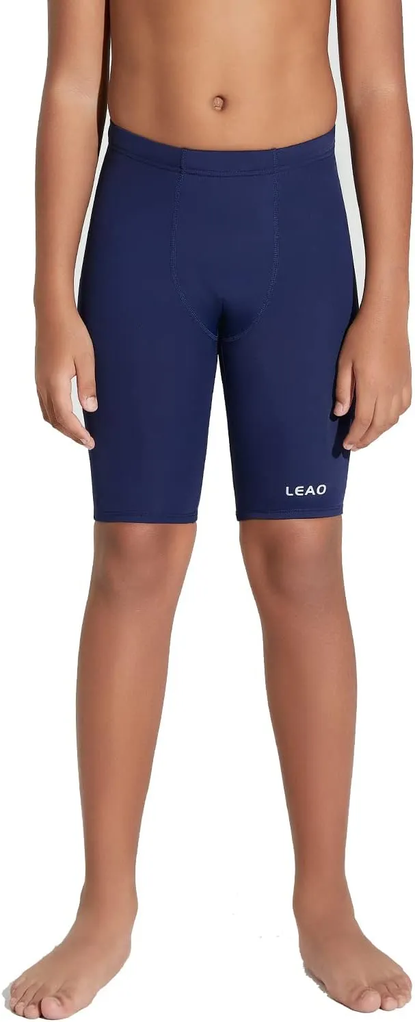 LEAO Youth Boys Swim Jammers Solid Swimsuit UPF 50  Sun Pretection Quick Dry Athletic Swimming Shorts