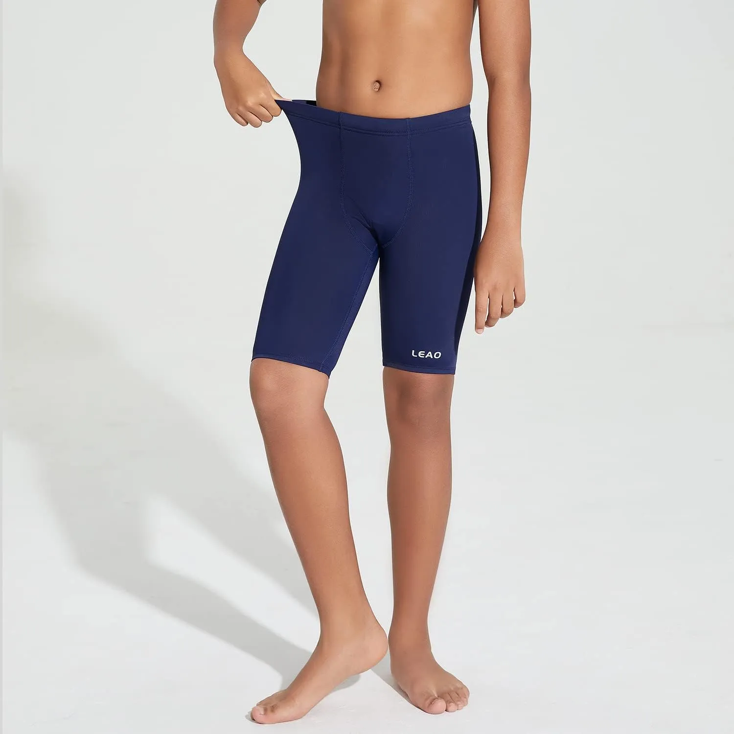 LEAO Youth Boys Swim Jammers Solid Swimsuit UPF 50  Sun Pretection Quick Dry Athletic Swimming Shorts
