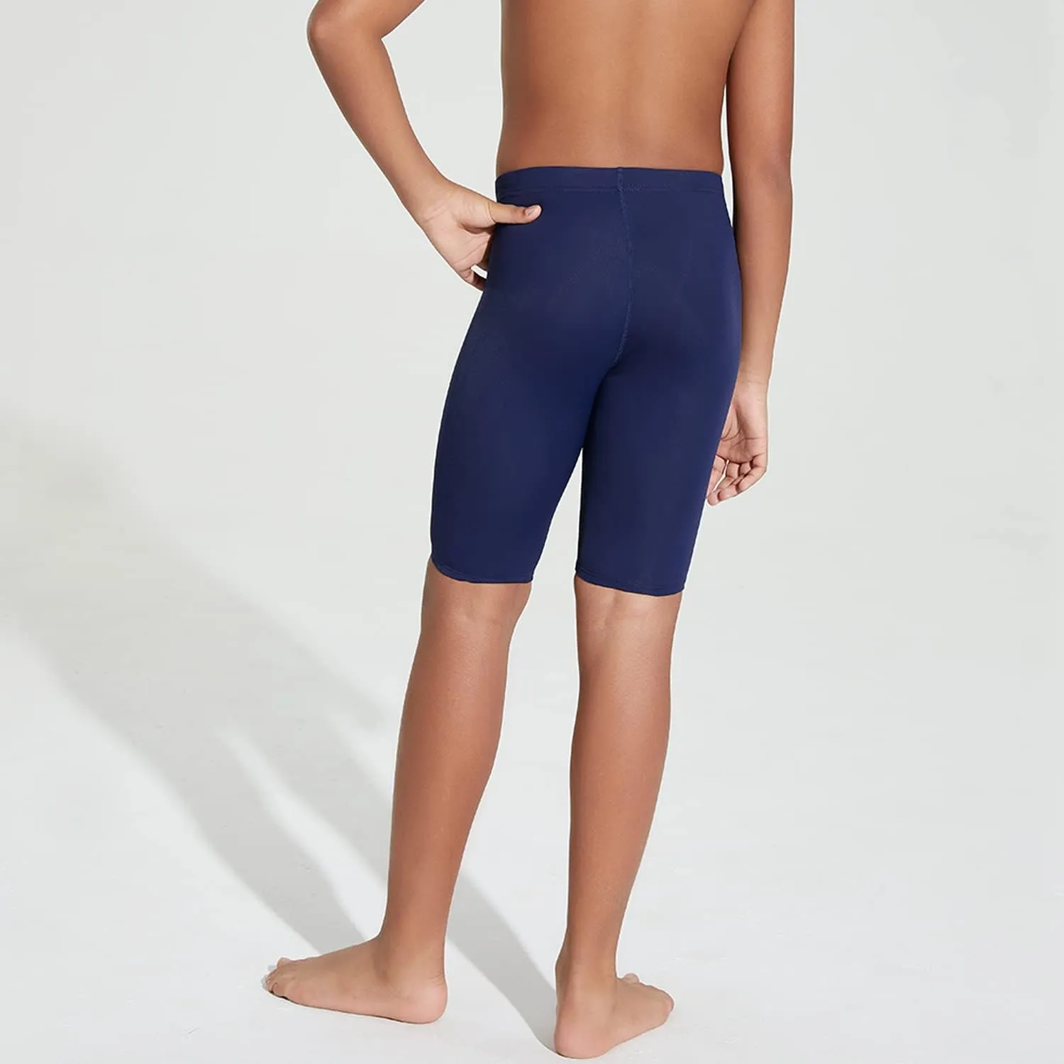 LEAO Youth Boys Swim Jammers Solid Swimsuit UPF 50  Sun Pretection Quick Dry Athletic Swimming Shorts