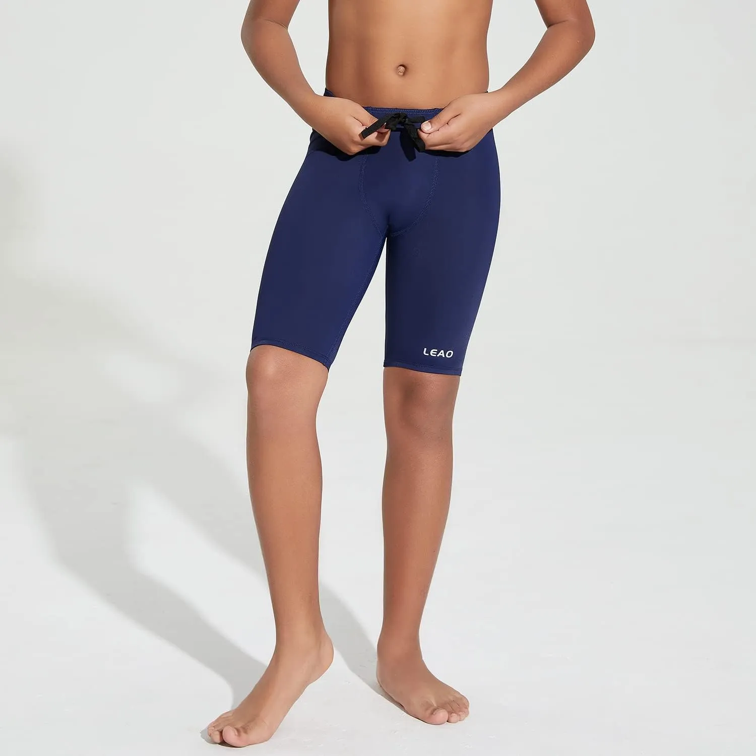 LEAO Youth Boys Swim Jammers Solid Swimsuit UPF 50  Sun Pretection Quick Dry Athletic Swimming Shorts
