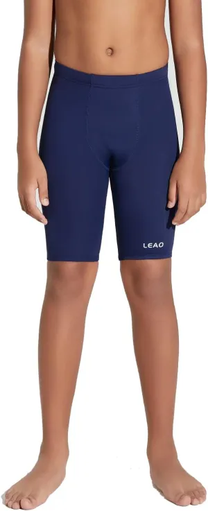 LEAO Youth Boys Swim Jammers Solid Swimsuit UPF 50  Sun Pretection Quick Dry Athletic Swimming Shorts