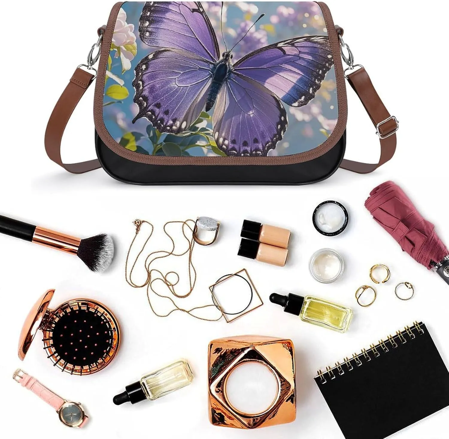 Leather Crossbody Bag for Women Squirrel Eats Nuts Detachable Strap Handbags Travel Purse Shoulder Bags for Daily Use