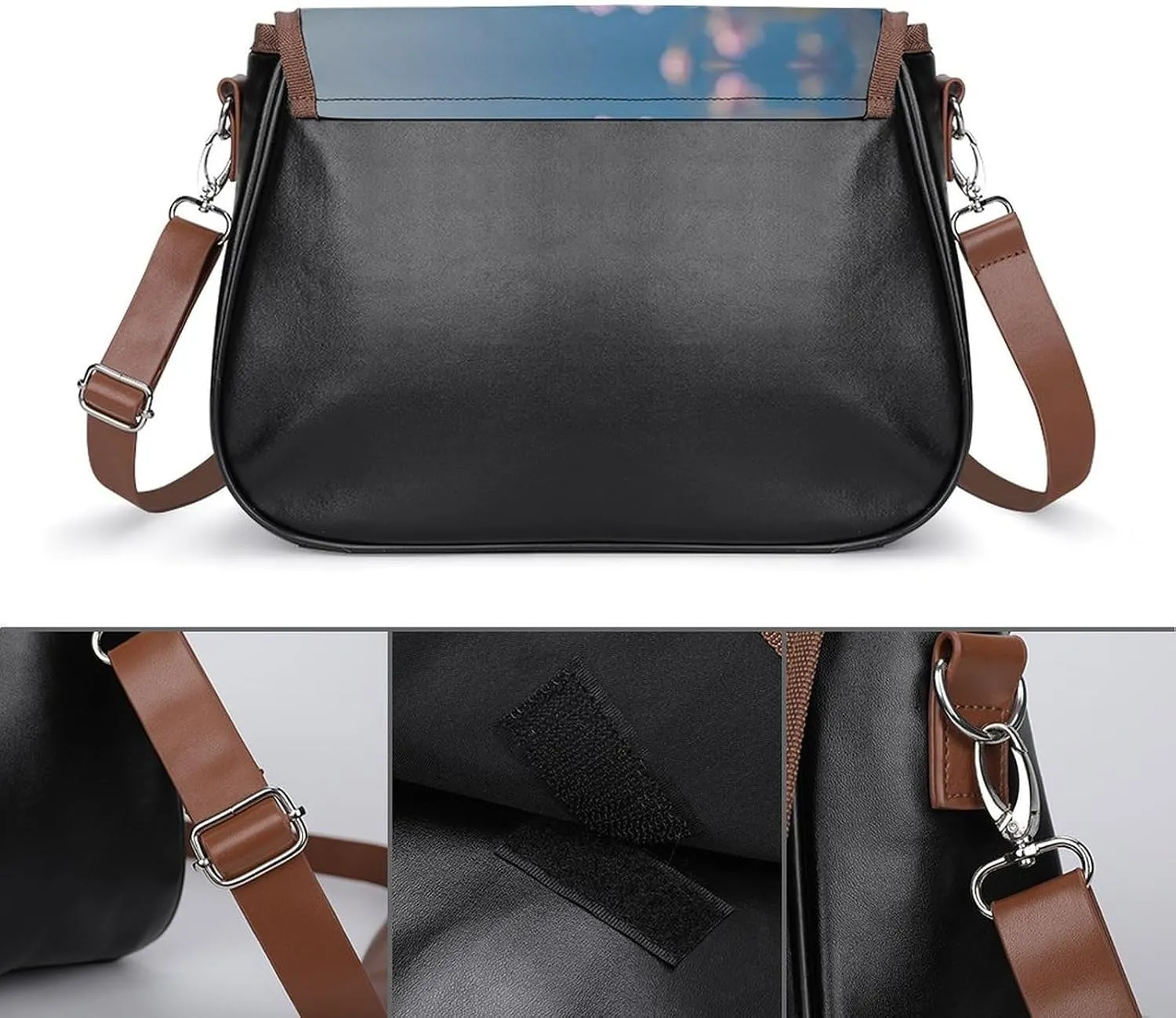 Leather Crossbody Bag for Women Squirrel Eats Nuts Detachable Strap Handbags Travel Purse Shoulder Bags for Daily Use