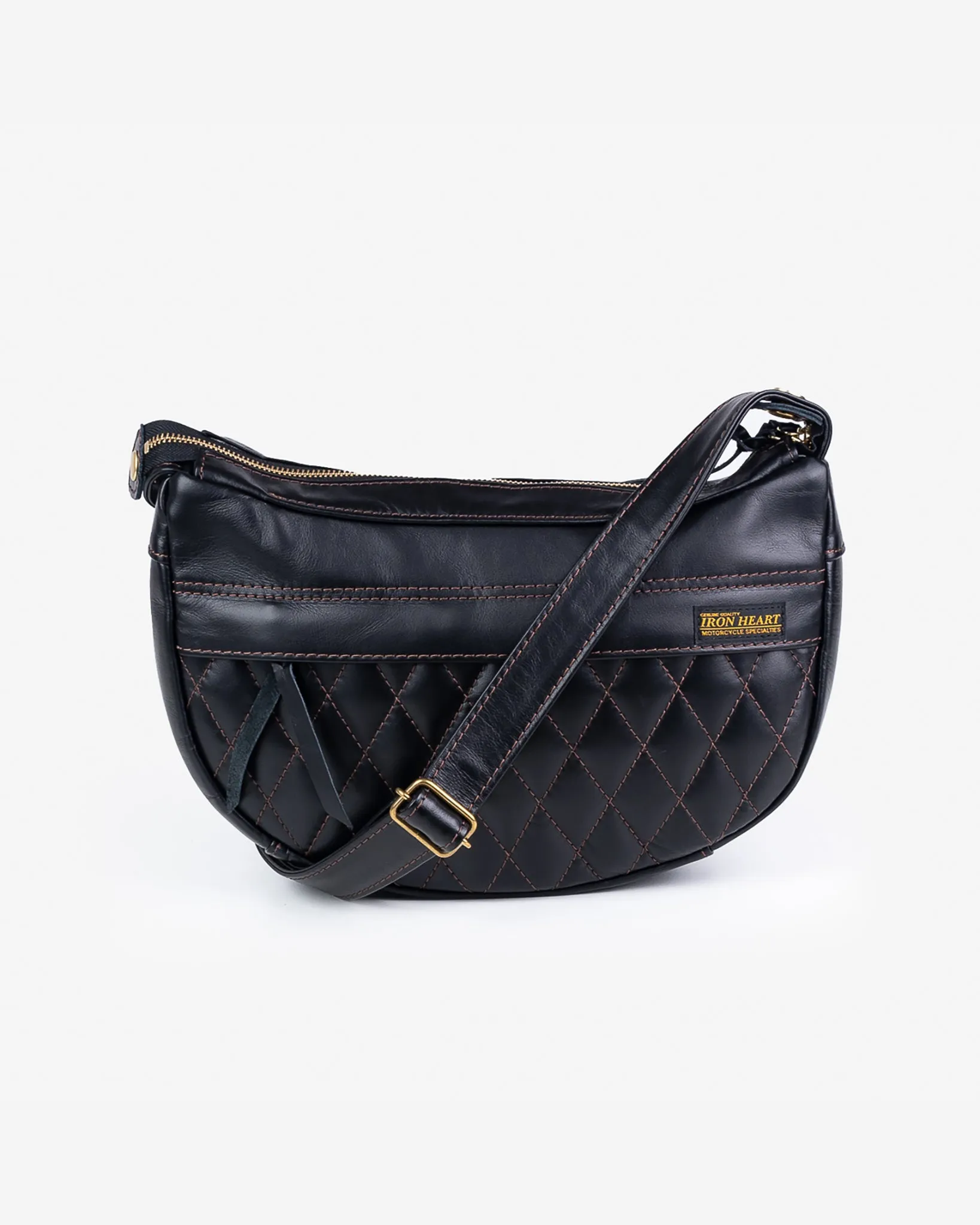 Leather Diamond Stitched Shoulder Bag - Black