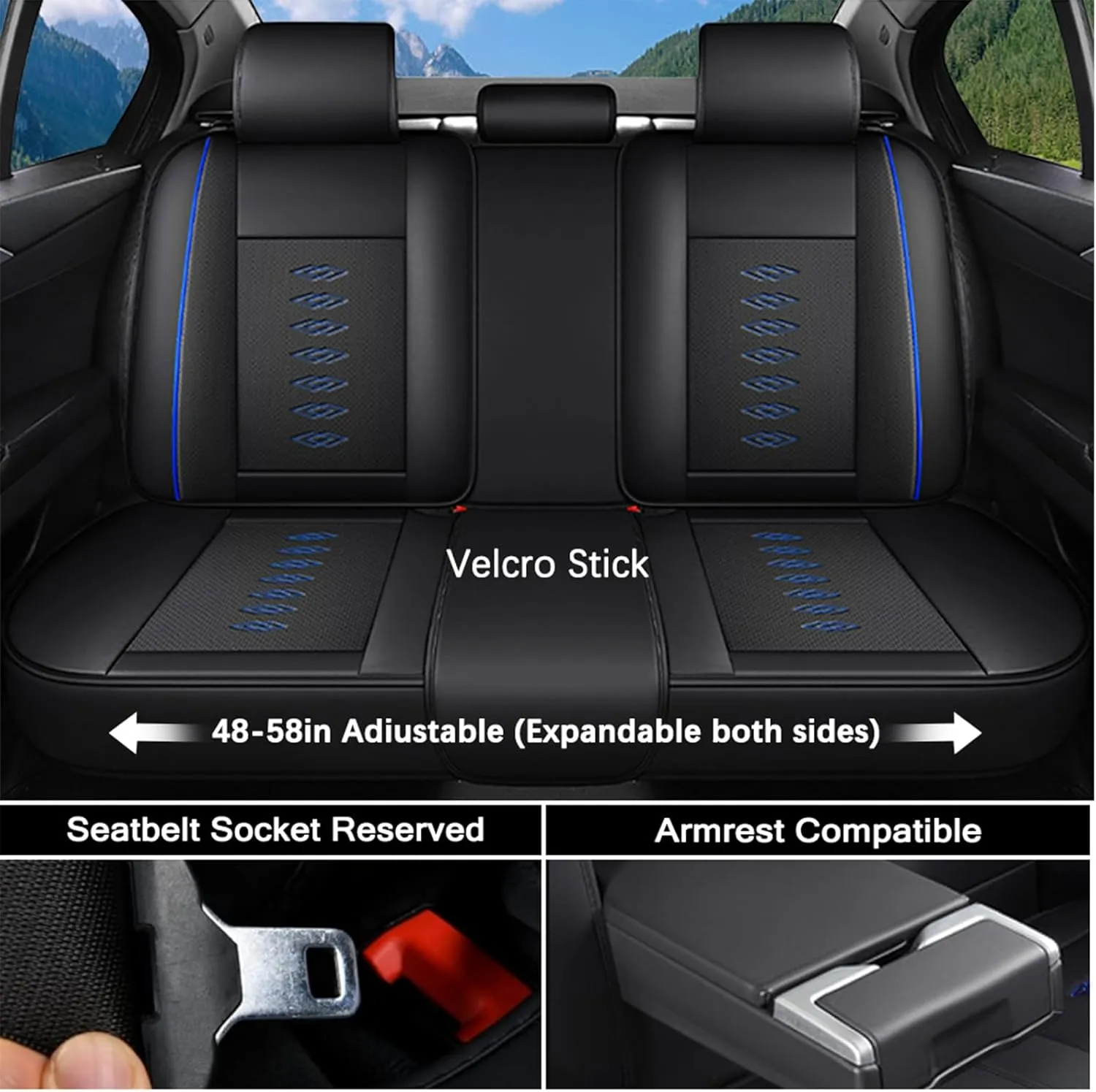 Leather Seat Covers for Nissan Titan 2009-2024,Car Seat Covers Full Set,Waterproof Car Seat Protectors with Airbag,Comfort Interior Cover Seats for Cars(Black Blue,Pillows)