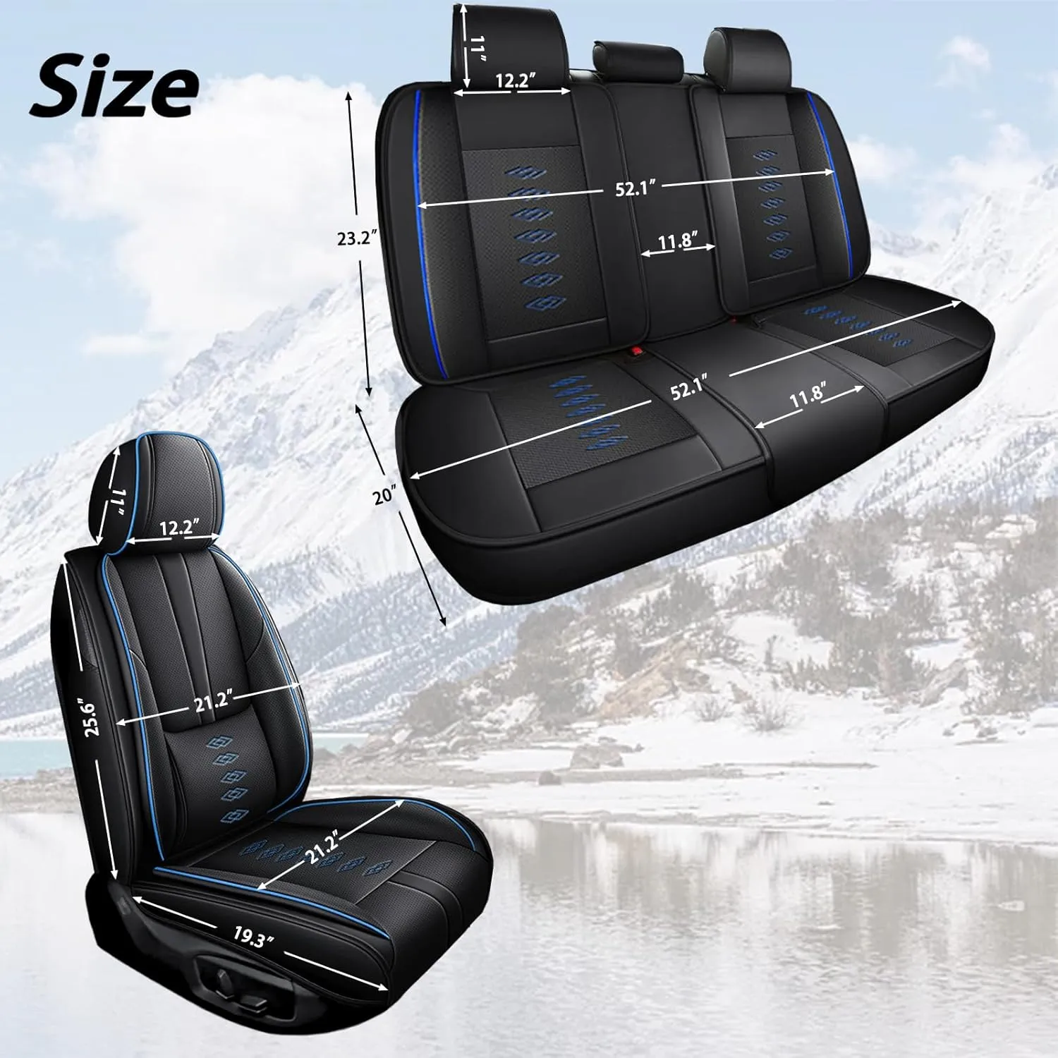 Leather Seat Covers for Nissan Titan 2009-2024,Car Seat Covers Full Set,Waterproof Car Seat Protectors with Airbag,Comfort Interior Cover Seats for Cars(Black Blue,Pillows)