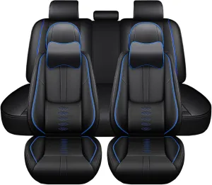 Leather Seat Covers for Nissan Titan 2009-2024,Car Seat Covers Full Set,Waterproof Car Seat Protectors with Airbag,Comfort Interior Cover Seats for Cars(Black Blue,Pillows)