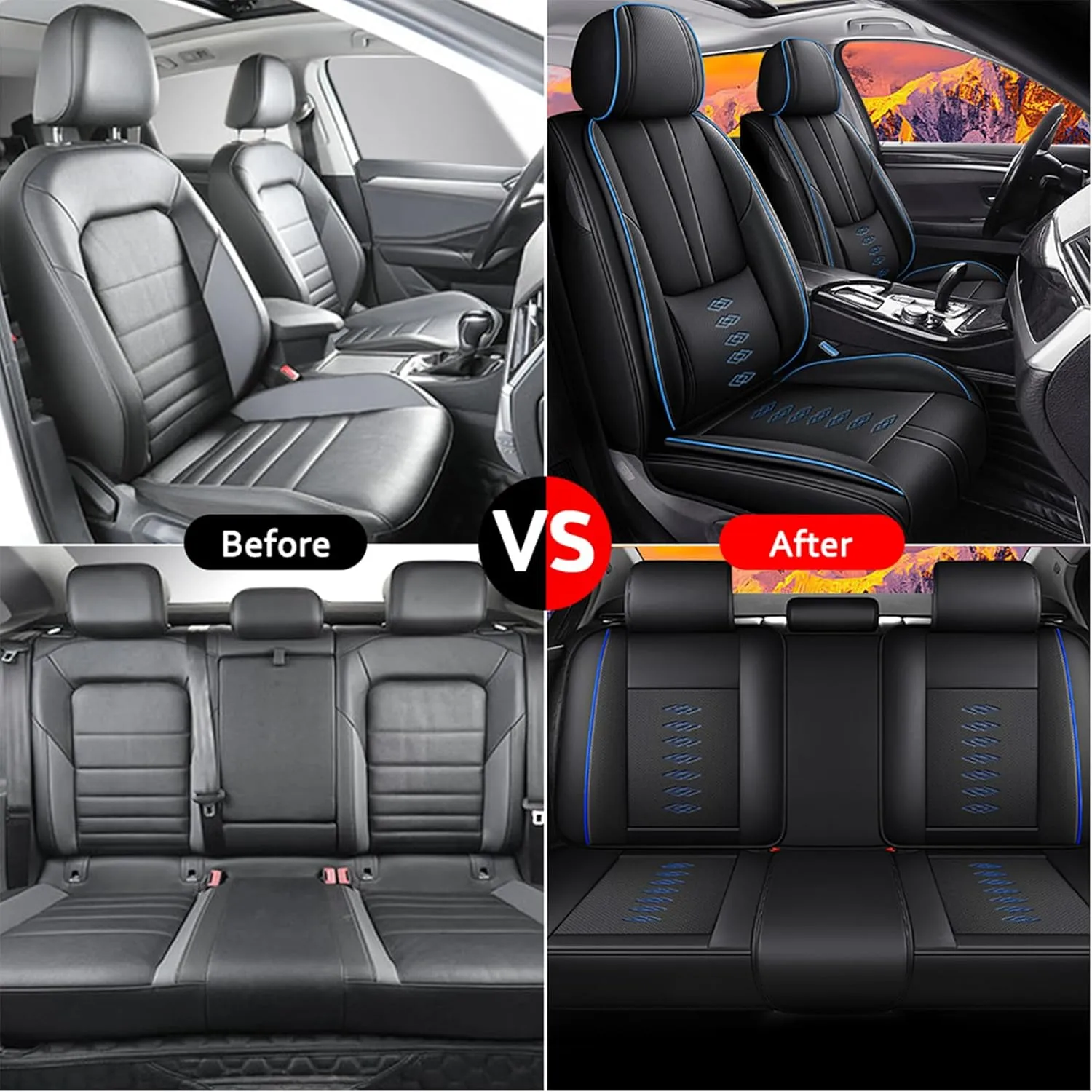 Leather Seat Covers for Nissan Titan 2009-2024,Car Seat Covers Full Set,Waterproof Car Seat Protectors with Airbag,Comfort Interior Cover Seats for Cars(Black Blue,Pillows)