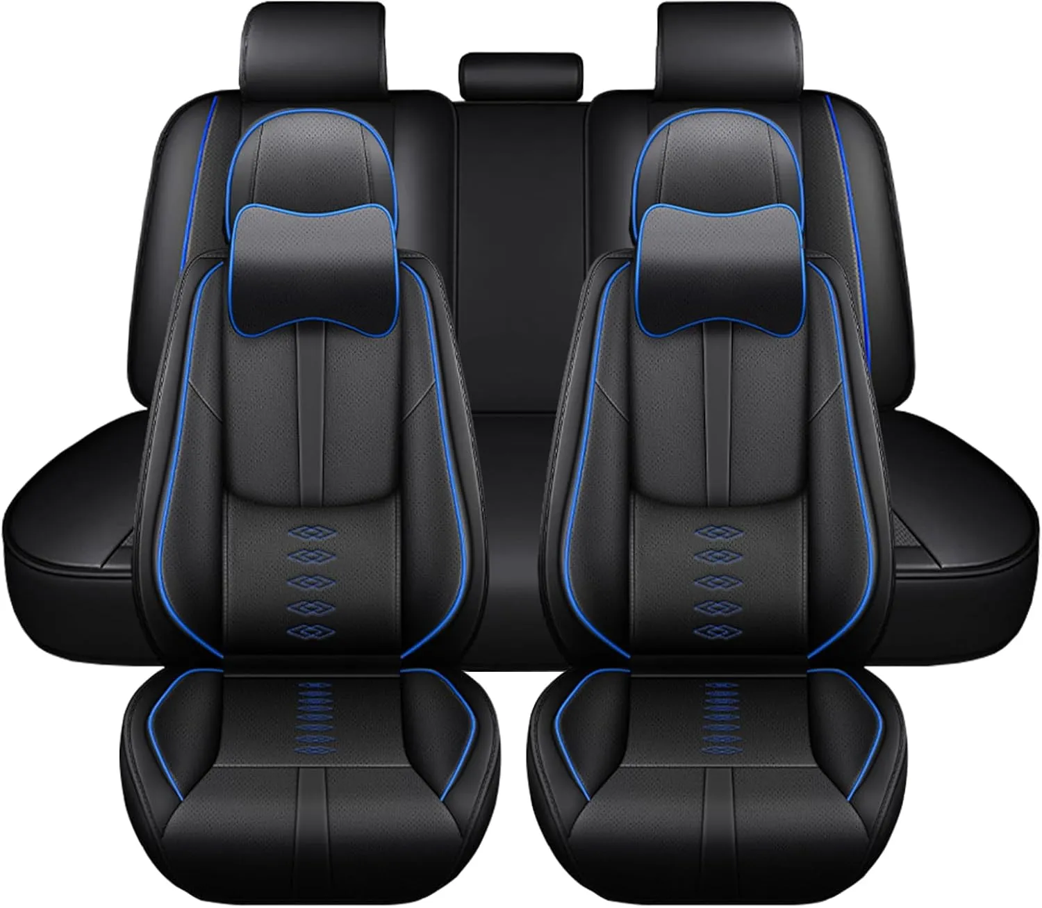 Leather Seat Covers for Nissan Titan 2009-2024,Car Seat Covers Full Set,Waterproof Car Seat Protectors with Airbag,Comfort Interior Cover Seats for Cars(Black Blue,Pillows)
