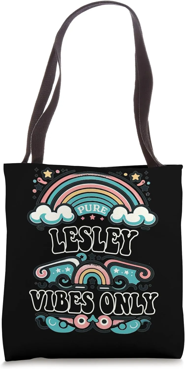 LESLEY Vibes Only Cute Retro Girls LESLEY Name Tote Bag