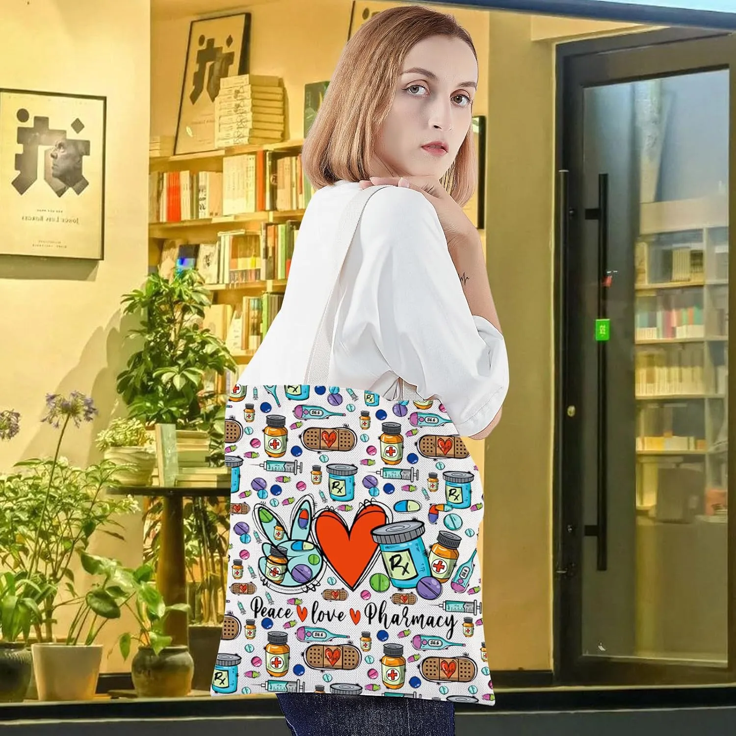 LEVLO Pharmacist RX Cosmetic Make up Bag Pharmacy Technician Gift Peace Love Pharmacy Makeup Zipper Pouch Bag For Graduation Birthday (Peace Pharmacy F T)