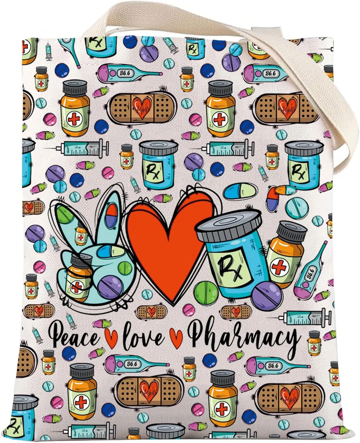 LEVLO Pharmacist RX Cosmetic Make up Bag Pharmacy Technician Gift Peace Love Pharmacy Makeup Zipper Pouch Bag For Graduation Birthday (Peace Pharmacy F T)