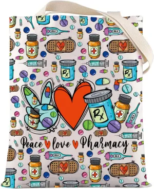 LEVLO Pharmacist RX Cosmetic Make up Bag Pharmacy Technician Gift Peace Love Pharmacy Makeup Zipper Pouch Bag For Graduation Birthday (Peace Pharmacy F T)