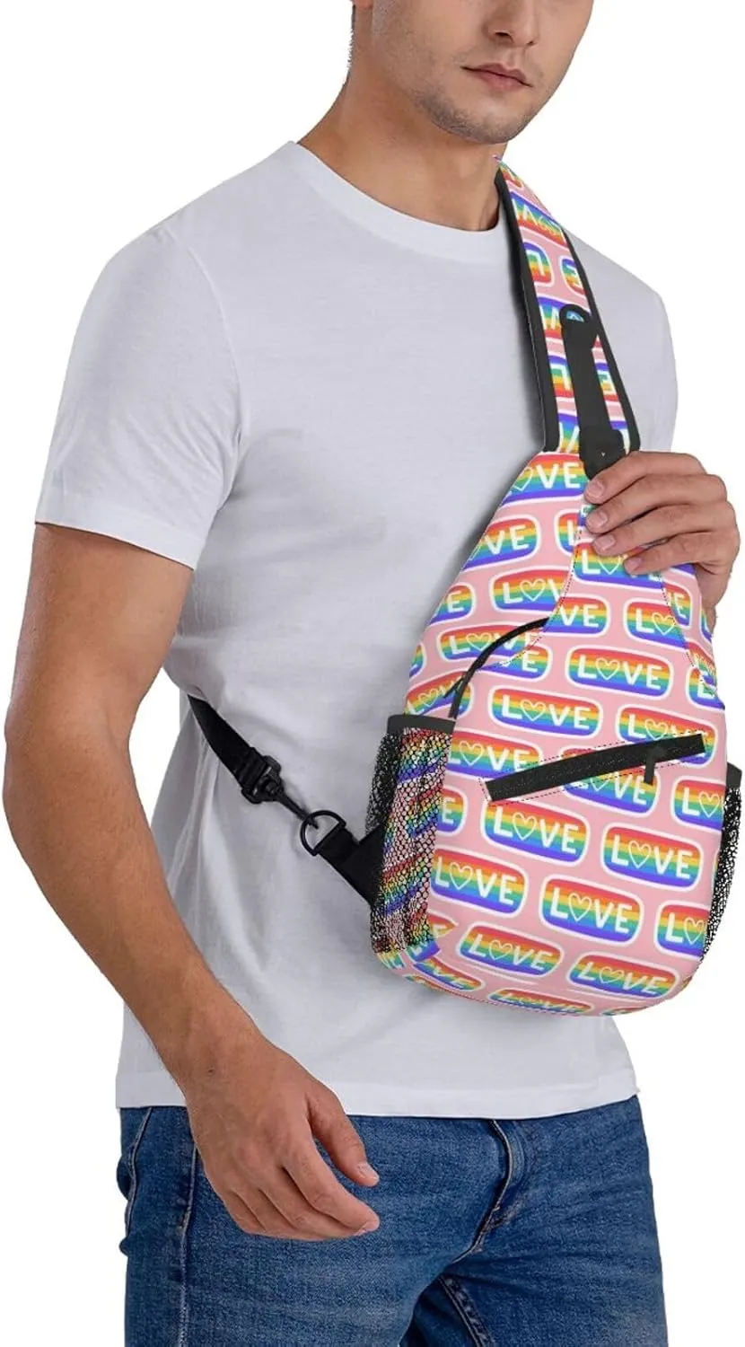 LGBT Gay Pride Love Rainbow Heart Crossbody Bag Adjustable Sling Bag Casual Chest Bags Travel Shoulder Backpack