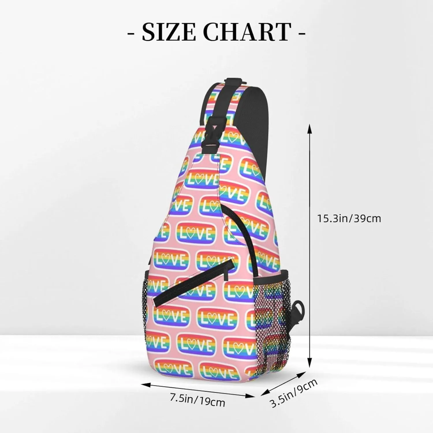 LGBT Gay Pride Love Rainbow Heart Crossbody Bag Adjustable Sling Bag Casual Chest Bags Travel Shoulder Backpack