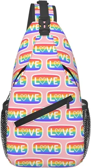 LGBT Gay Pride Love Rainbow Heart Crossbody Bag Adjustable Sling Bag Casual Chest Bags Travel Shoulder Backpack