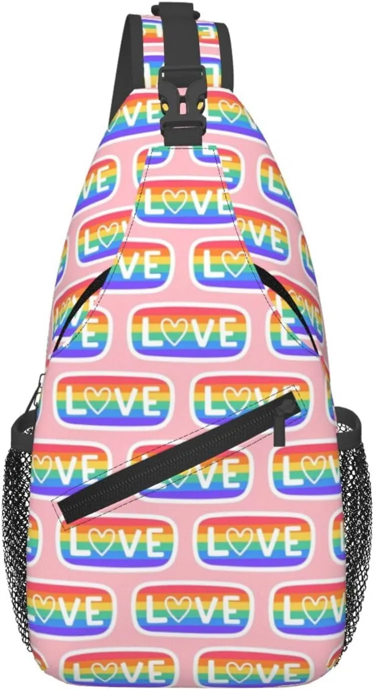 LGBT Gay Pride Love Rainbow Heart Crossbody Bag Adjustable Sling Bag Casual Chest Bags Travel Shoulder Backpack