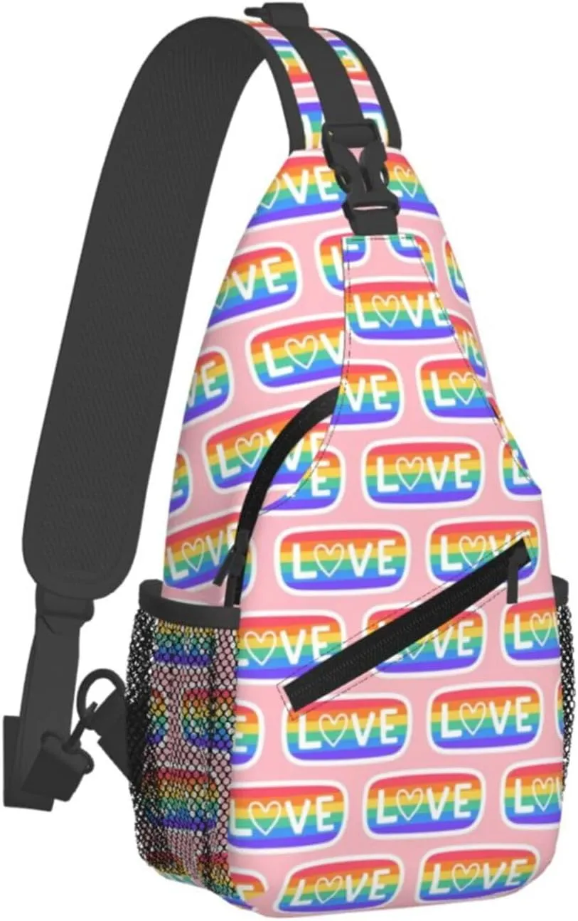 LGBT Gay Pride Love Rainbow Heart Crossbody Bag Adjustable Sling Bag Casual Chest Bags Travel Shoulder Backpack