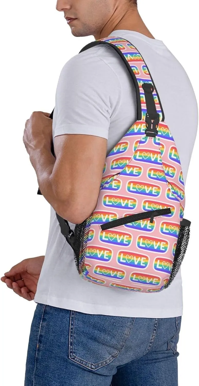 LGBT Gay Pride Love Rainbow Heart Crossbody Bag Adjustable Sling Bag Casual Chest Bags Travel Shoulder Backpack