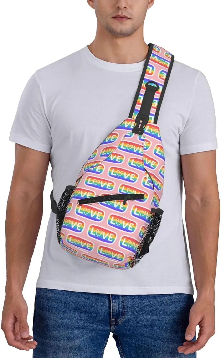 LGBT Gay Pride Love Rainbow Heart Crossbody Bag Adjustable Sling Bag Casual Chest Bags Travel Shoulder Backpack