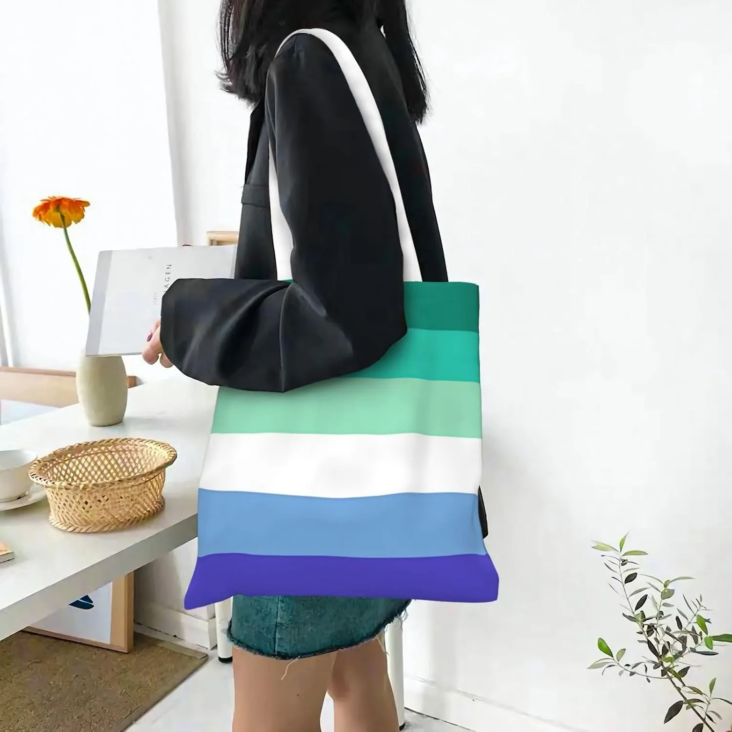 Lgbt Rainbow Gay Pride Flag Lgbtqi Tote Bag Reusable Shoulder Tote Bag For Women Lady Vacation, Shopping, Work