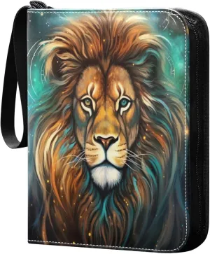Lion Painting Card Binder 4-Pocket, 400 Pockets Trading Cards Holder Games Card Albums Storage Organizer Case for Football, Baseball Cards