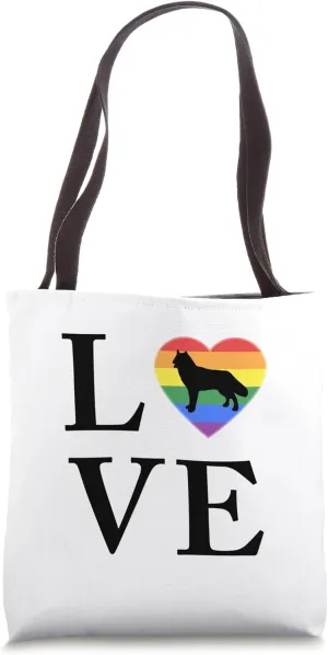 Love Dog Northern Inuit Heart Rainbow Pride Flag Tote Bag
