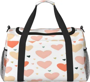 Love Heart Pattern Travel Duffel Bag with Strap Multi Pockets Sports Bag Handbag Large Shoulder Bag for Gym Weekend Fitness Camping