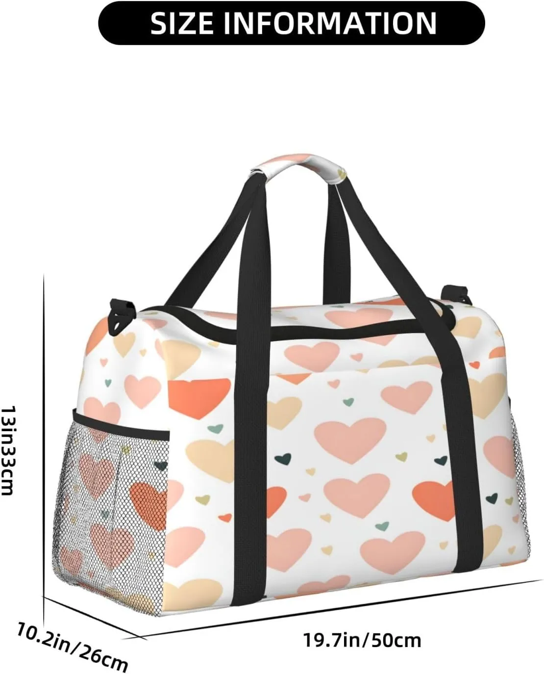 Love Heart Pattern Travel Duffel Bag with Strap Multi Pockets Sports Bag Handbag Large Shoulder Bag for Gym Weekend Fitness Camping
