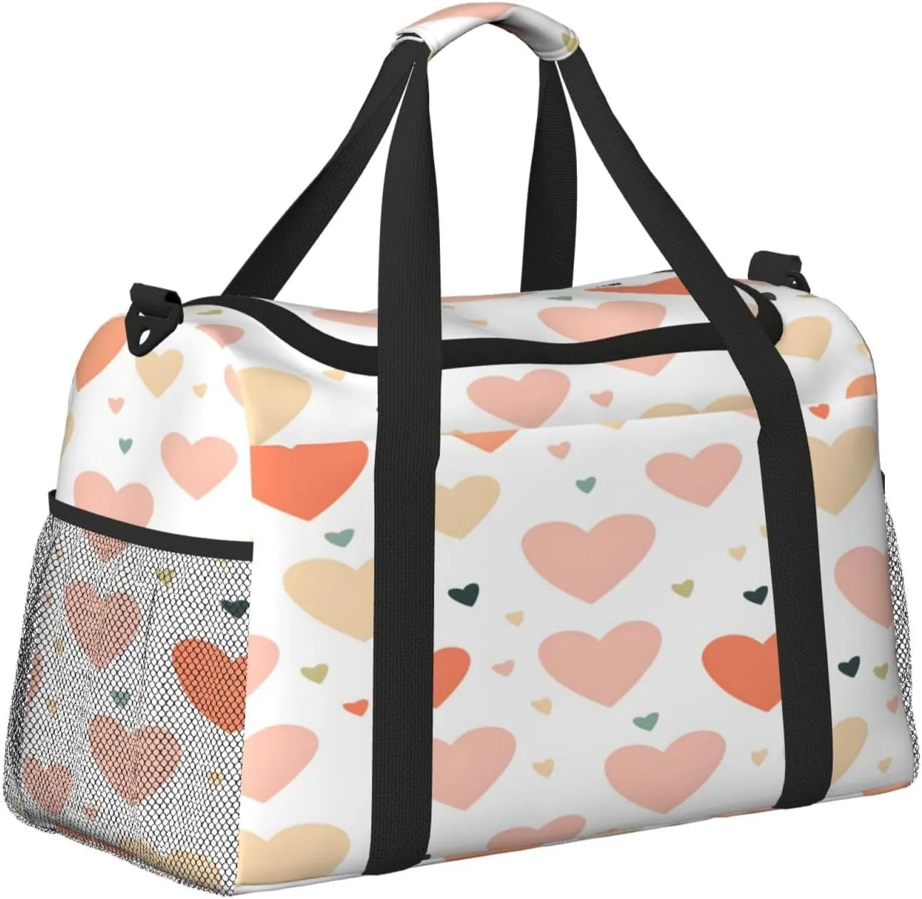 Love Heart Pattern Travel Duffel Bag with Strap Multi Pockets Sports Bag Handbag Large Shoulder Bag for Gym Weekend Fitness Camping