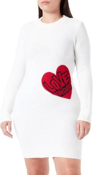 Love Moschino Chic Heart Pattern Knit Dress in Women's White