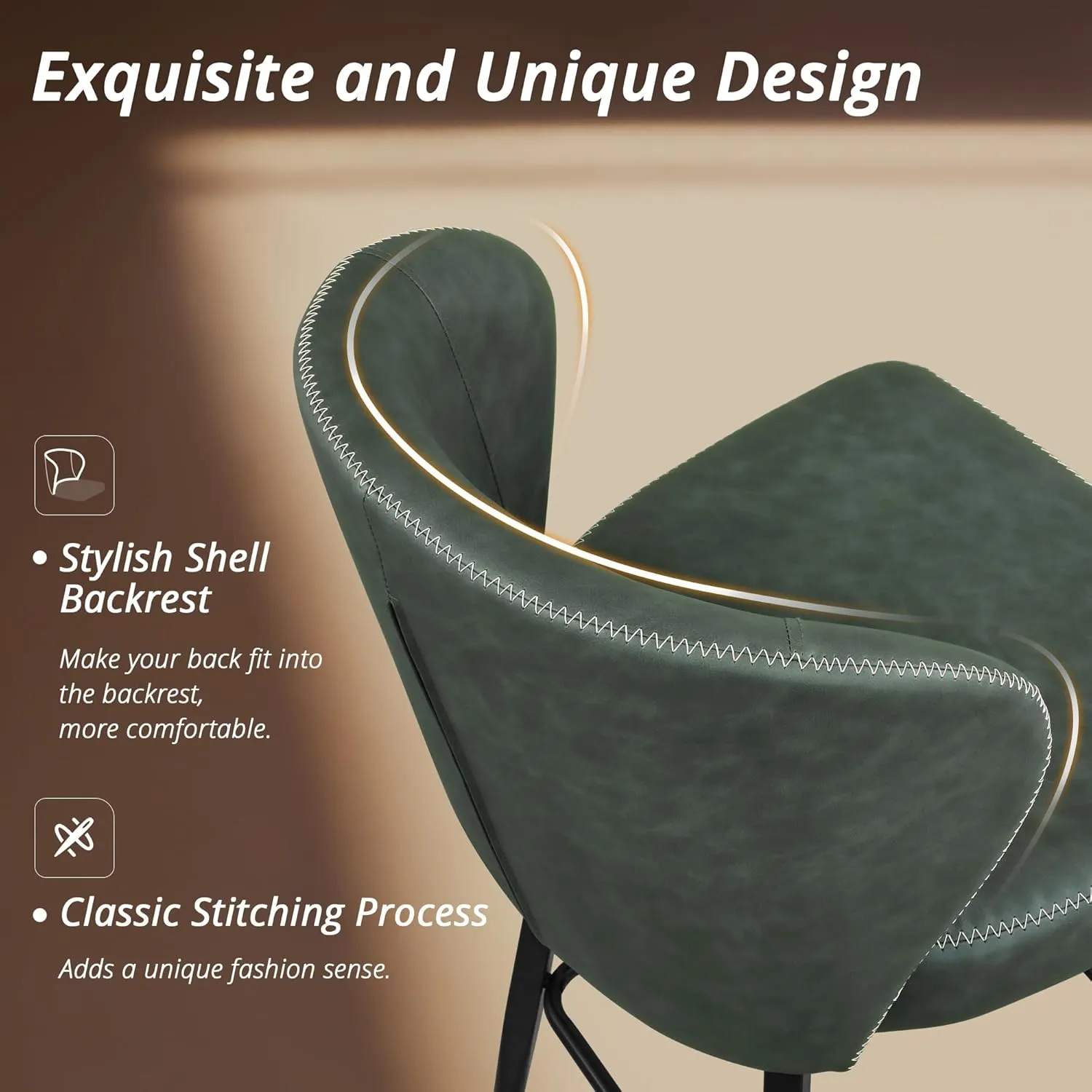 LUE BONA 26 Inch Swivel Bar Stools Set of 4, Counter Height Bar Stools with Back, Upholstered Counter Stools, Faux Leather with Stitching, Metal Legs, Easy Assembly, Green