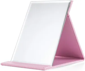 LXB Makeup Small Mirror,Bathroom Mirrors Folding Makeup Mirror Desktop Portable Hd Student Dormitory Princess Large and Medium Four Colors,Pink,25.5X18Cm
