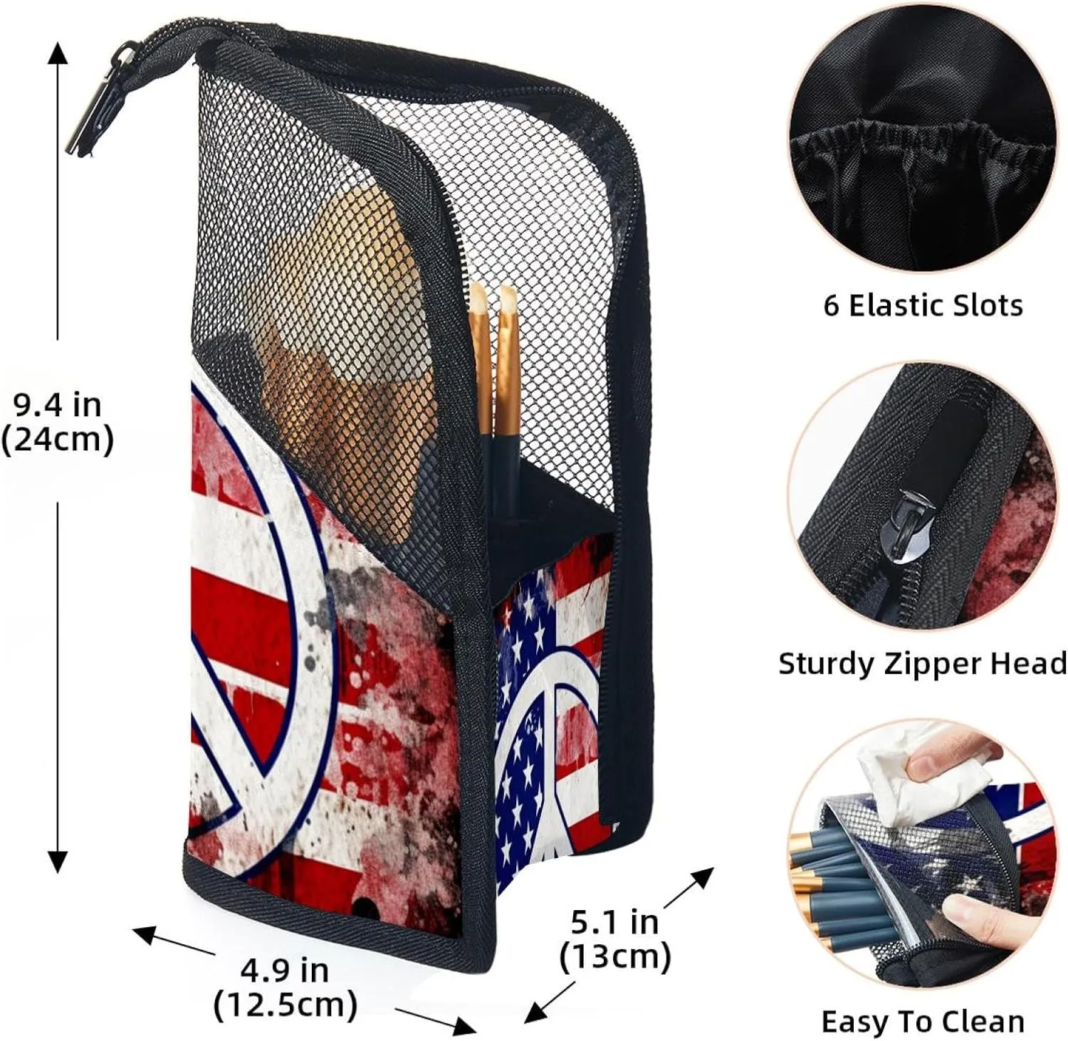 Makeup Bag Organizer,Cosmetic Bags for Women,Vintage American Flag Peace Love Sign,Small Makeup Pouch