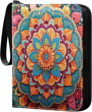 Mandala Pattern Colorful Card Binder 4-Pocket, 400 Pockets Trading Cards Holder Games Card Albums Storage Organizer Case for Football, Baseball Cards