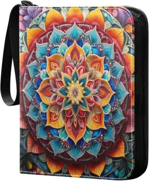 Mandala Pattern Colorful Card Binder 4-Pocket, 400 Pockets Trading Cards Holder Games Card Albums Storage Organizer Case for Football, Baseball Cards