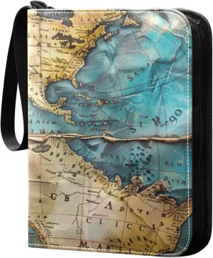 Map with The World Card Binder 4-Pocket, 400 Pockets Trading Cards Holder Games Card Albums Storage Organizer Case for Football, Baseball Cards