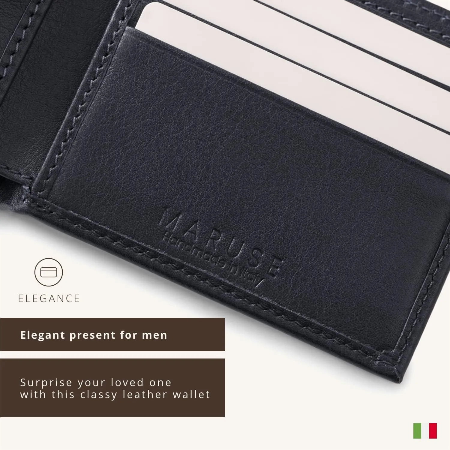 Maruse Bifold Wallet - Slim Leather Wallet – Genuine Italian Calf Leather Wallet – Elegant and Classy – Versatile and Minimalist Wallet for Men – Convenient Interior Pockets – Exquisite Present, Navy