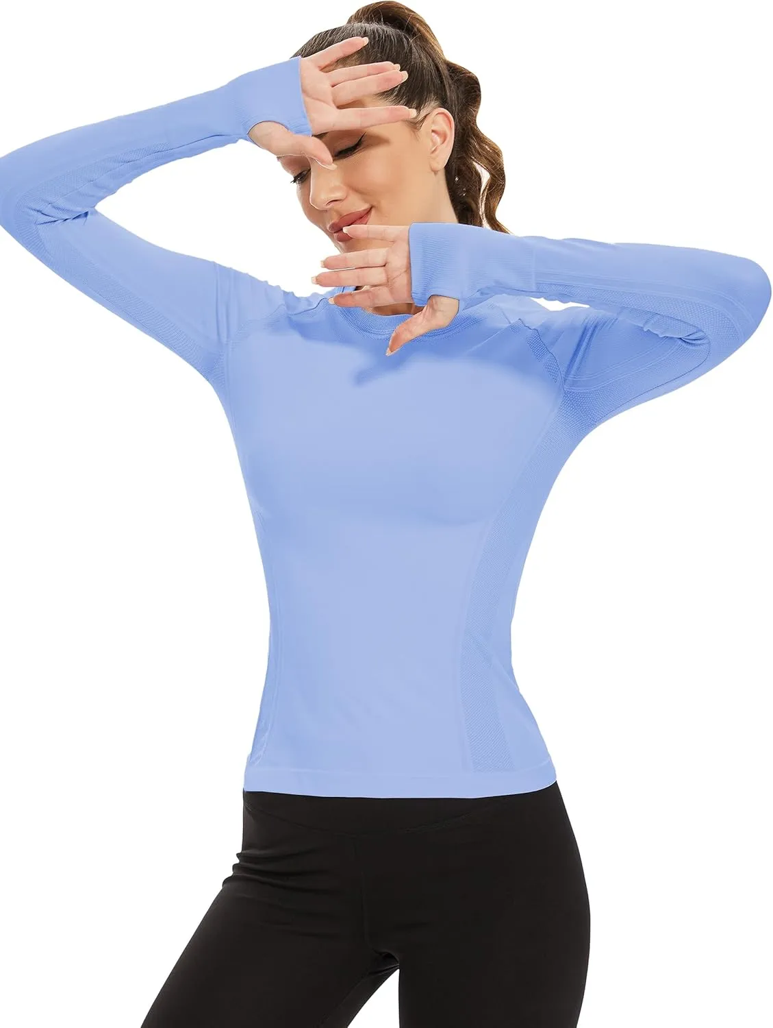 MathCat Workout Shirts for Women Long Sleeve, Workout Tops for Women, Quick Dry Gym Athletic Tops，Seamless Yoga Shirts