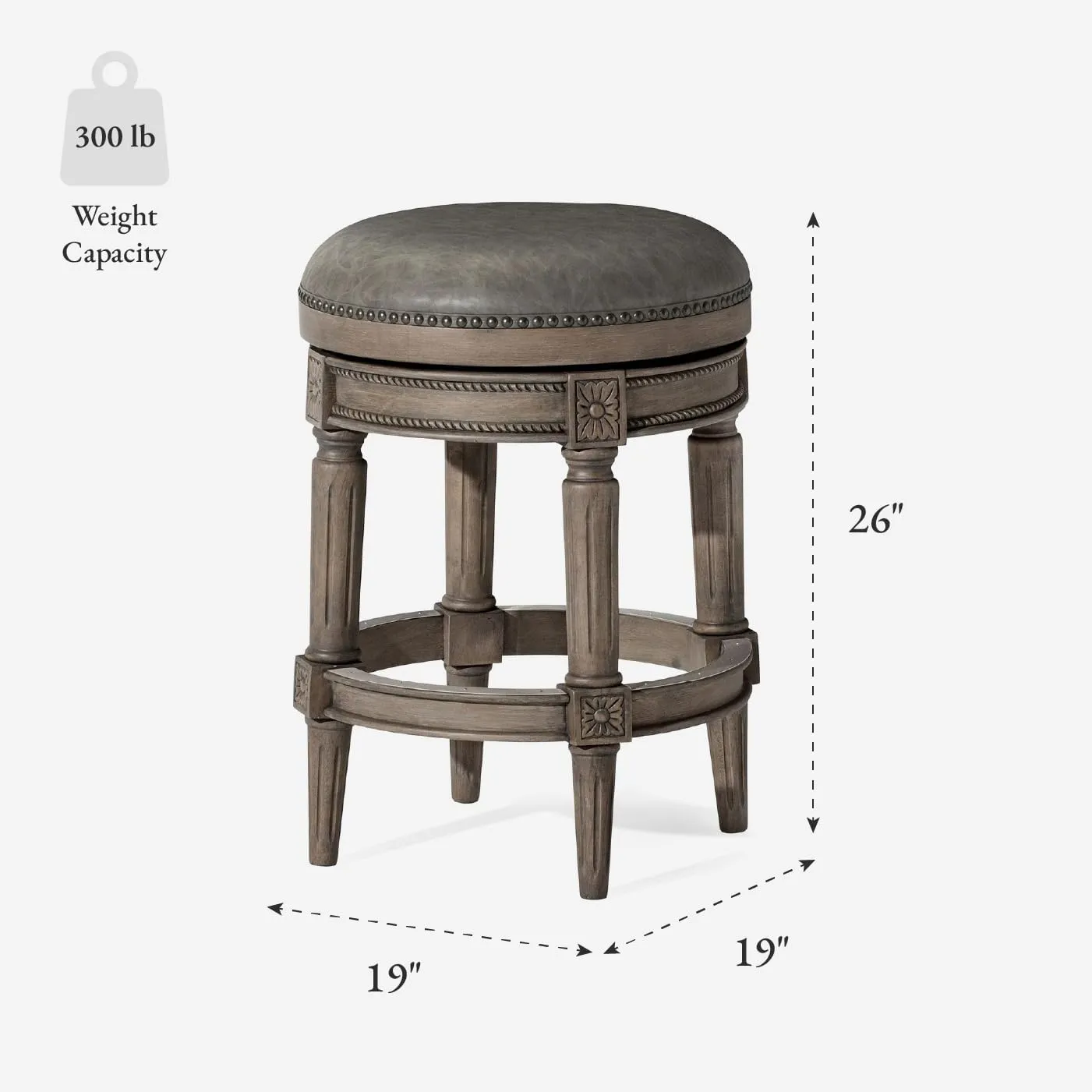 Maven Lane 26" Pullman Backless Counter Height Stool - Handcrafted Swivel Counter Stool with Reclaimed Oak Finish and Ronan Stone Vegan Leather - Ideal for Kitchens, Breakfast Bars, and Dining Areas