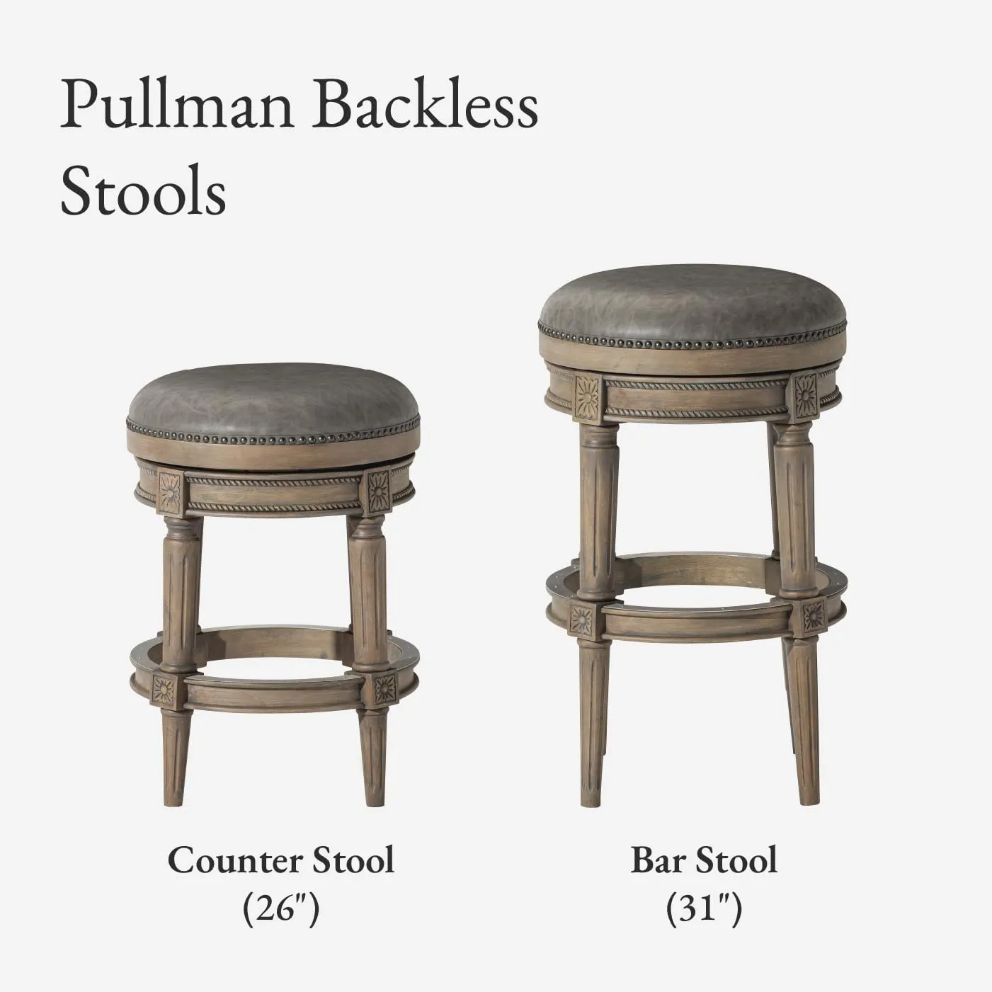 Maven Lane 26" Pullman Backless Counter Height Stool - Handcrafted Swivel Counter Stool with Reclaimed Oak Finish and Ronan Stone Vegan Leather - Ideal for Kitchens, Breakfast Bars, and Dining Areas
