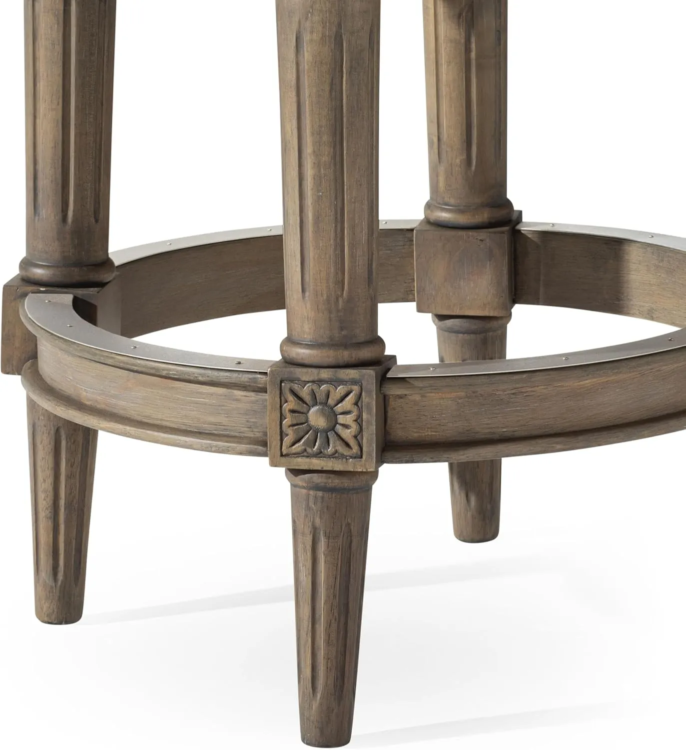 Maven Lane 26" Pullman Backless Counter Height Stool - Handcrafted Swivel Counter Stool with Reclaimed Oak Finish and Ronan Stone Vegan Leather - Ideal for Kitchens, Breakfast Bars, and Dining Areas